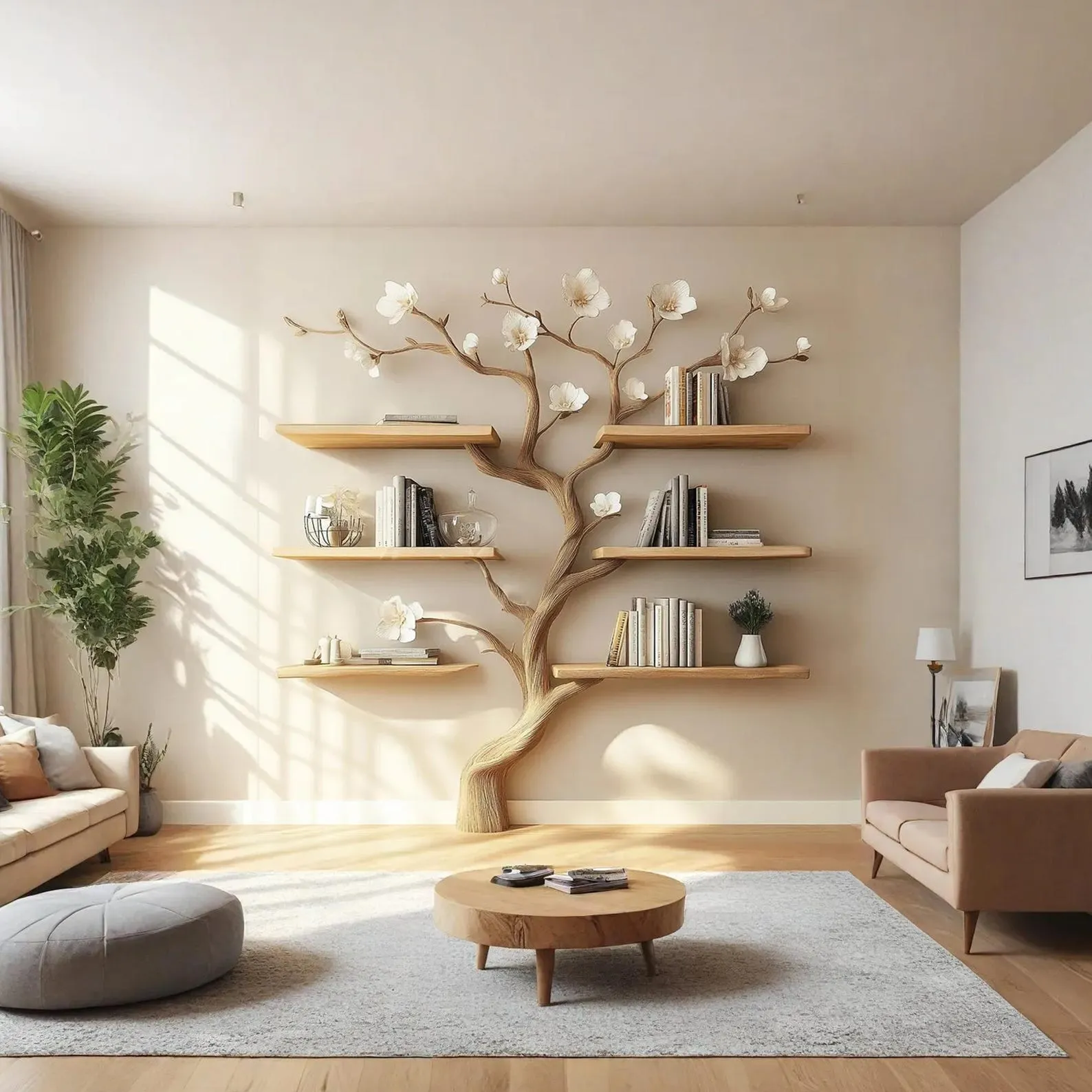 Tree Inspired Solid Wood Standing Bookcase For Modern Living Spaces - Image 7