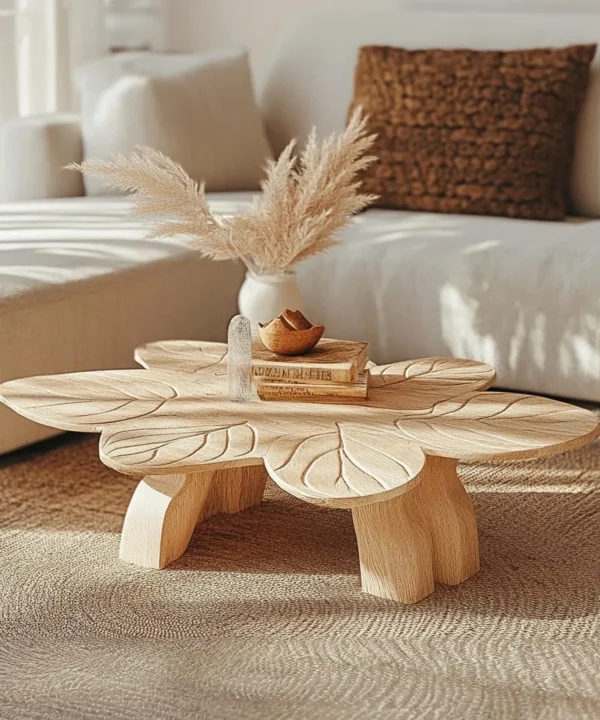 Leaf Shape Handmade Solid Wood Coffee Table For Cozy Interiors