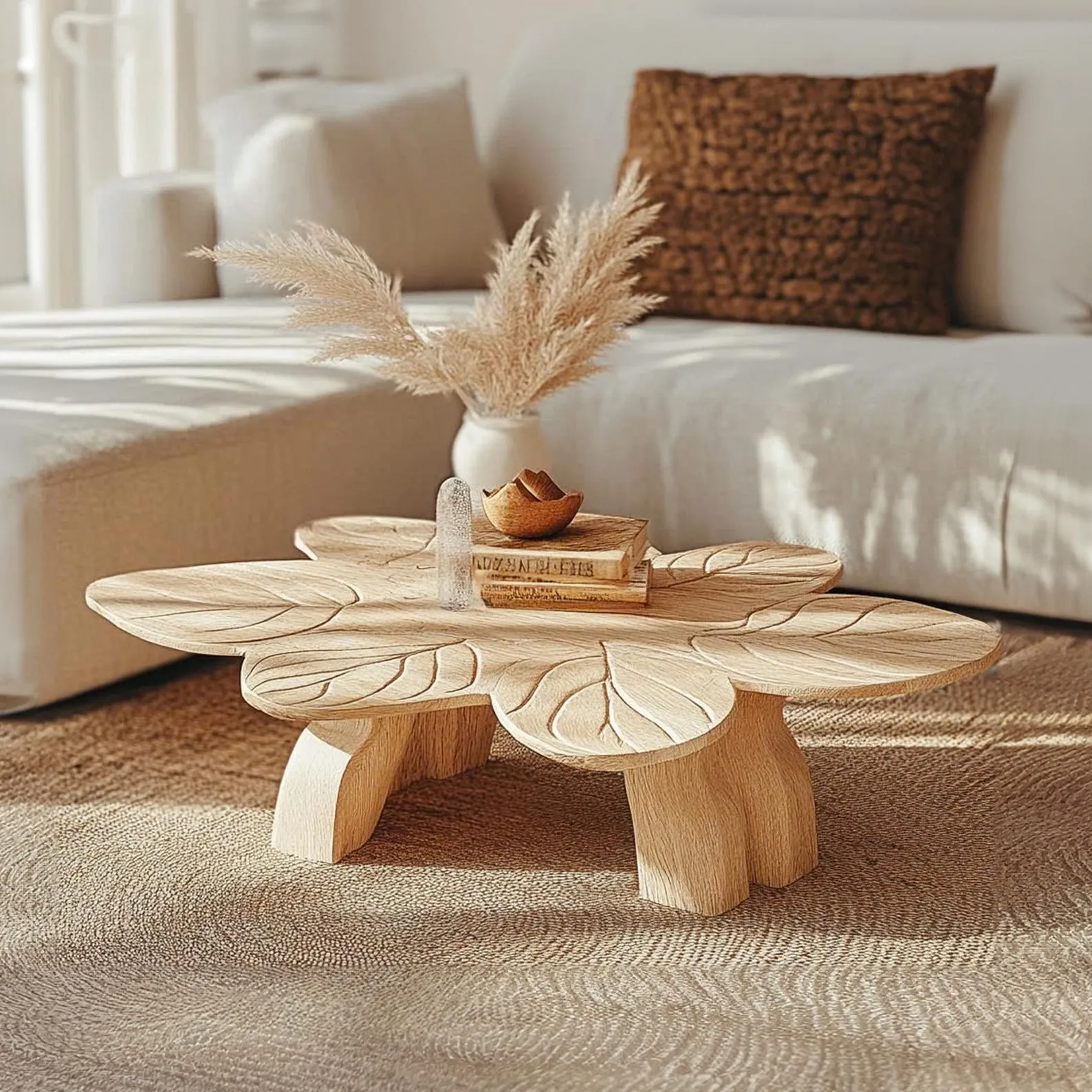 Leaf Shape Handmade Solid Wood Coffee Table For Cozy Interiors