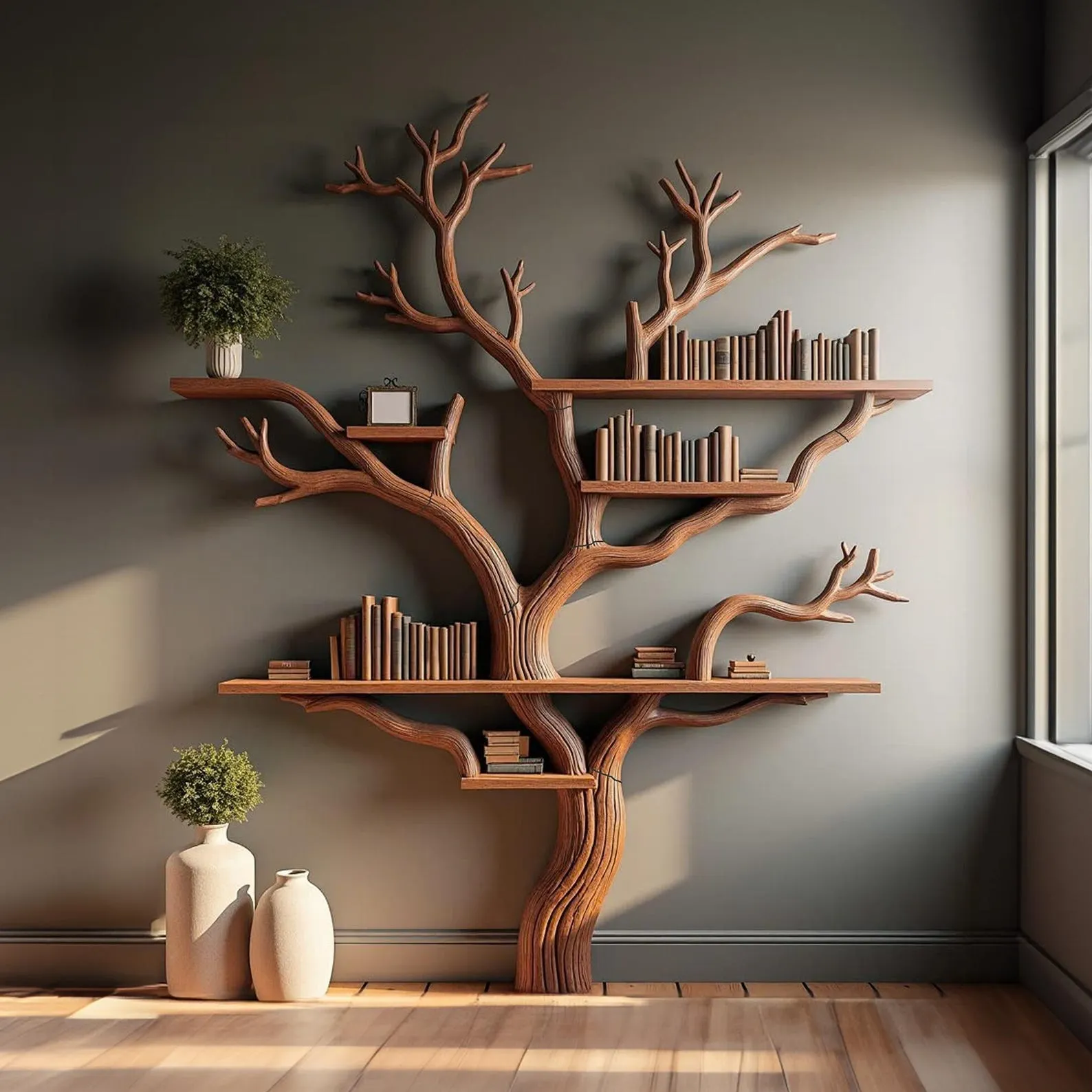 Branch Design Wall Mounted Bookcase Shelf For Creative Display