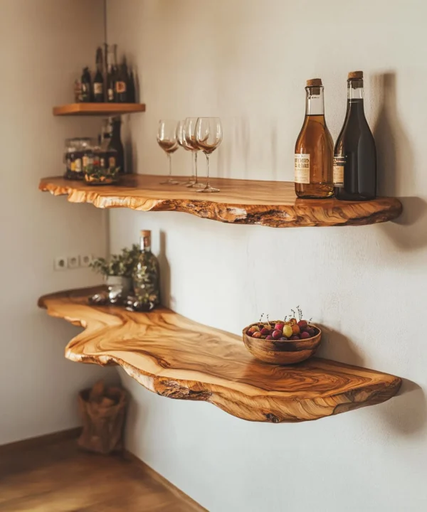 Natural Wood Floating Bedside Shelf Nightstand For Small Rooms