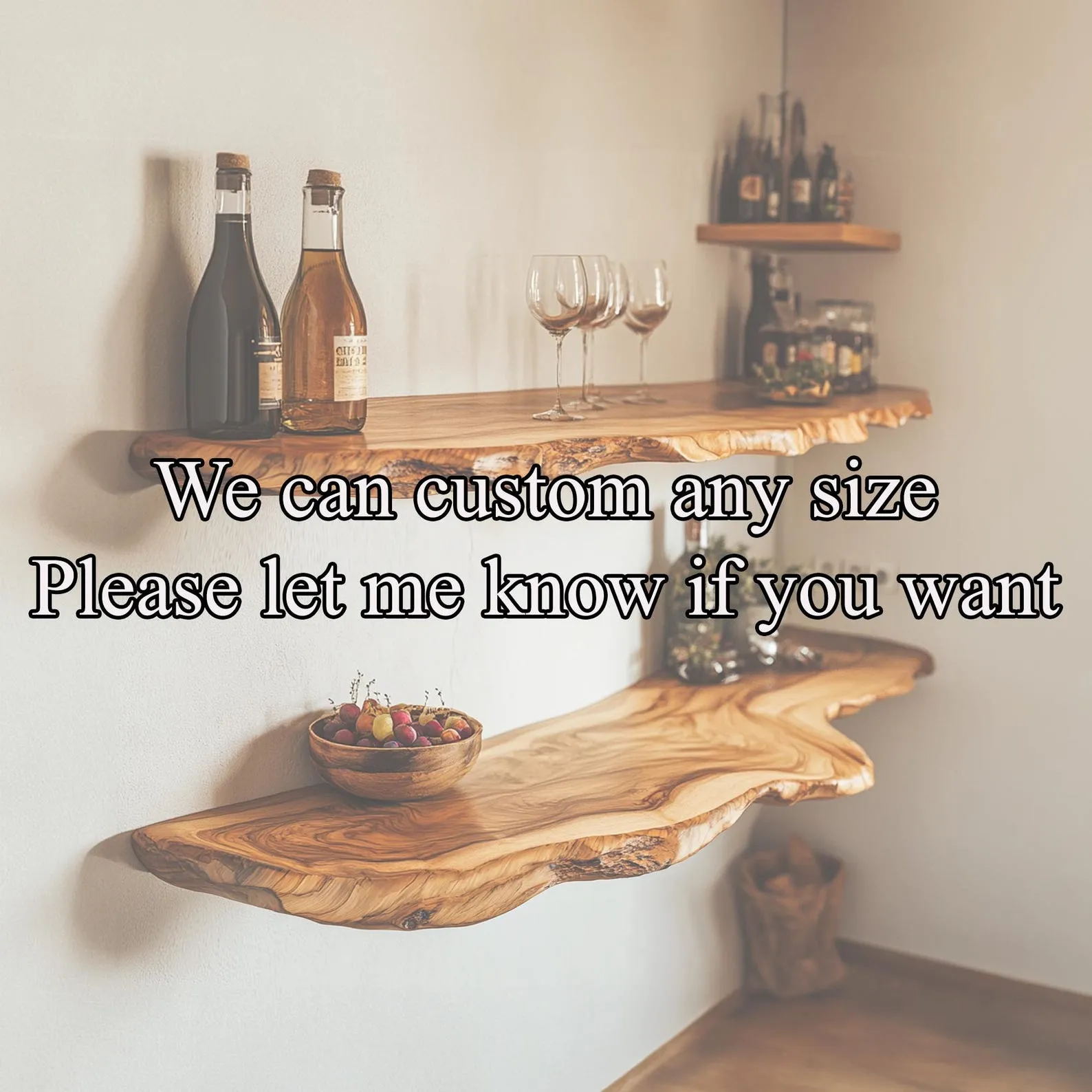 Natural Wood Floating Bedside Shelf Nightstand For Small Rooms - Image 3