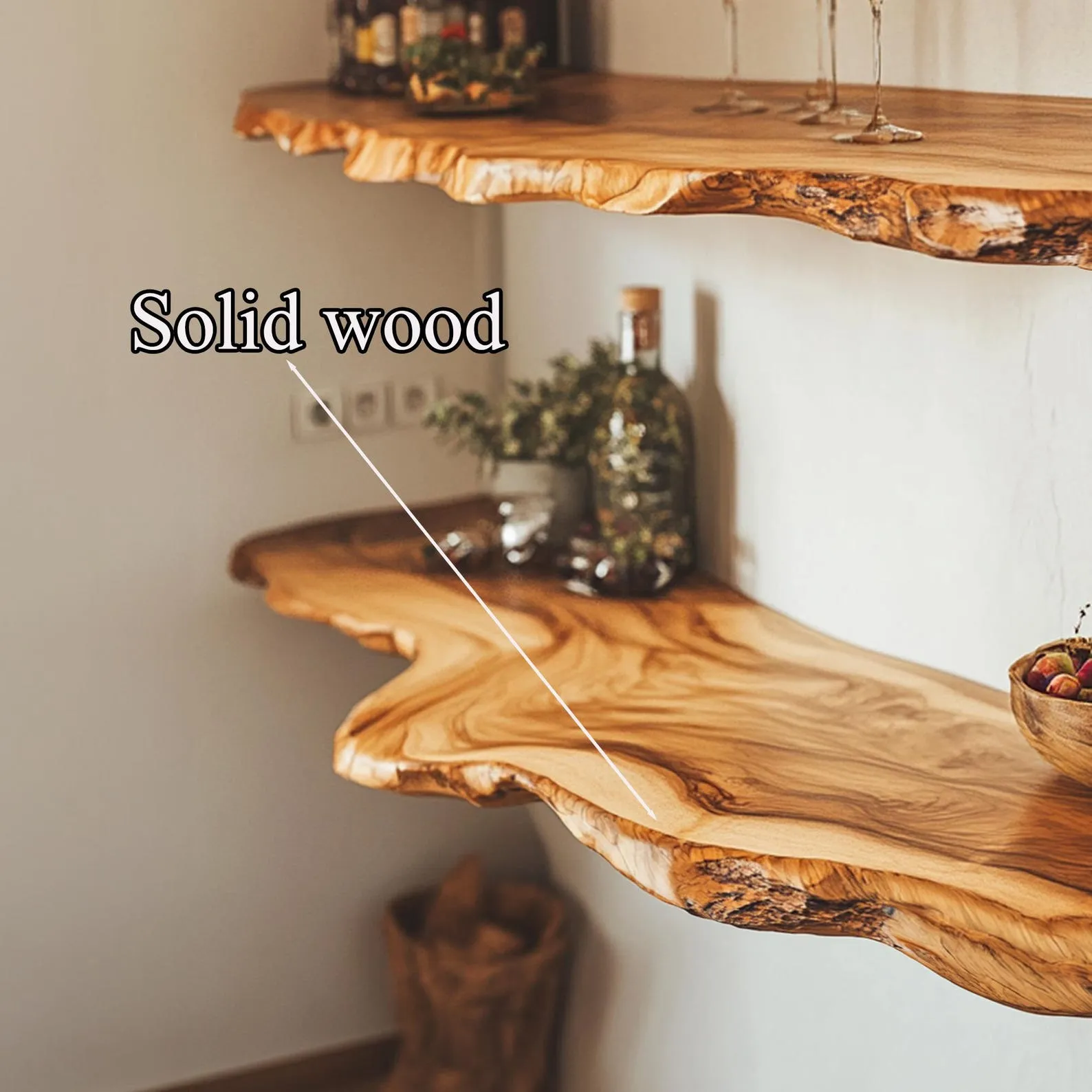 Natural Wood Floating Bedside Shelf Nightstand For Small Rooms - Image 4