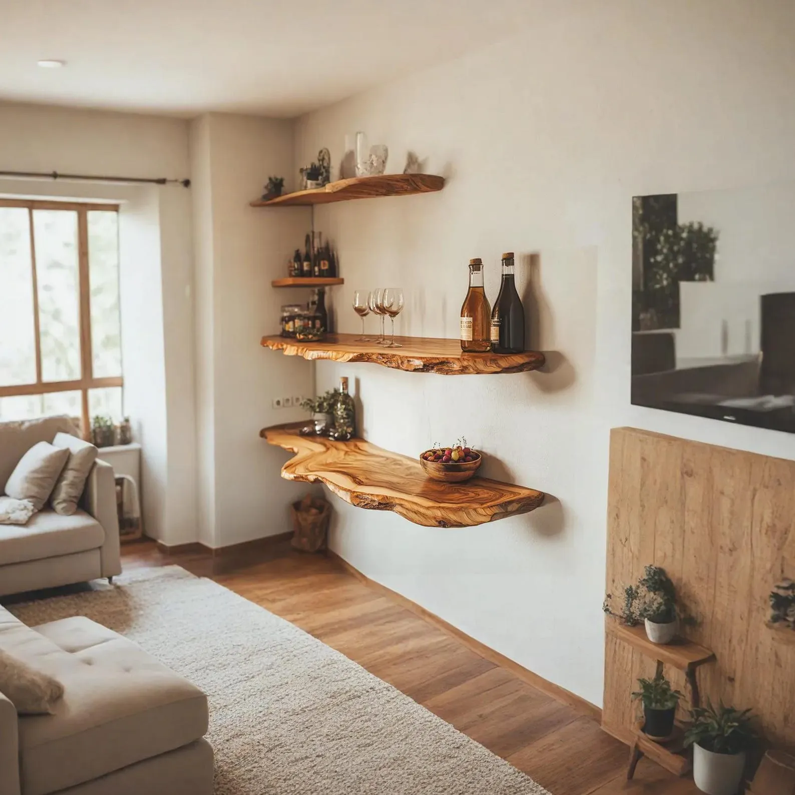 Natural Wood Floating Bedside Shelf Nightstand For Small Rooms - Image 6