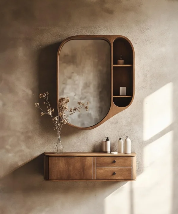 Rustic Wood Bathroom Vanity Cabinet With Framed Mirror Storage
