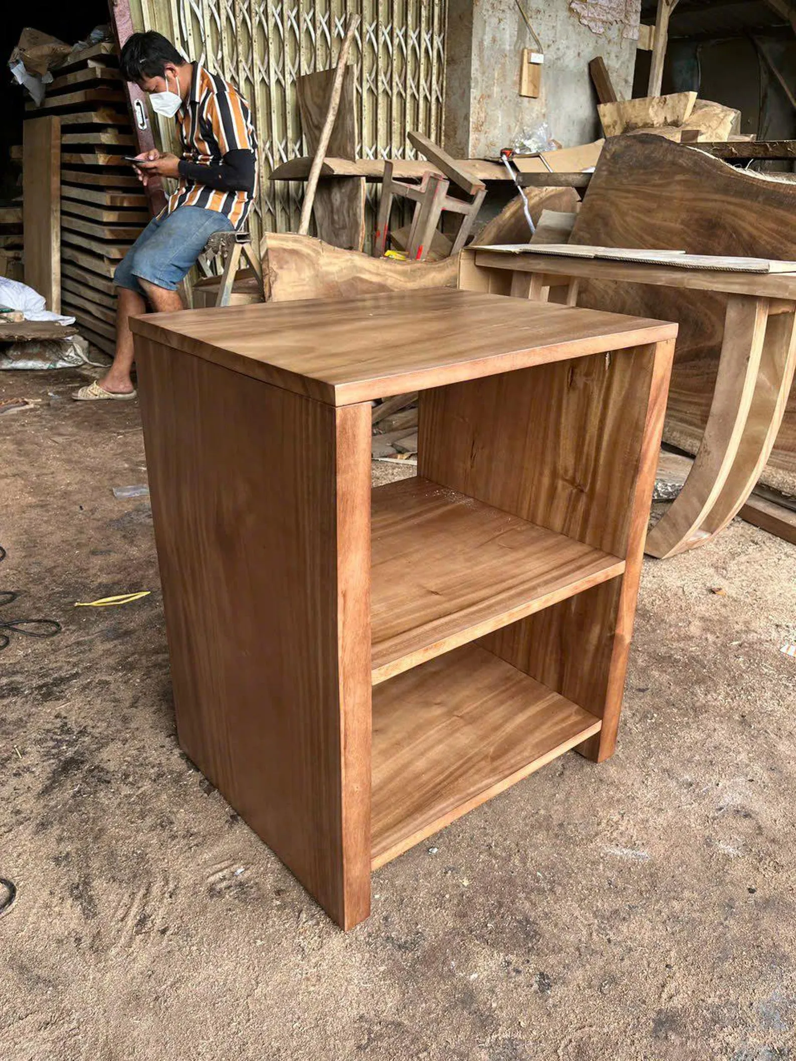 Rustic Wood Bathroom Vanity Cabinet With Framed Mirror Storage - Image 2