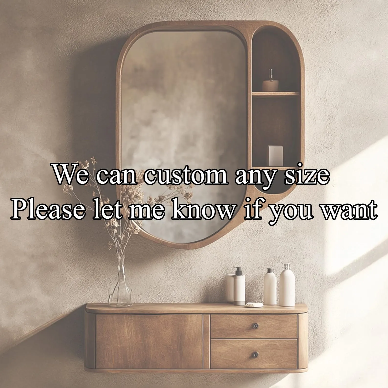 Rustic Wood Bathroom Vanity Cabinet With Framed Mirror Storage - Image 3