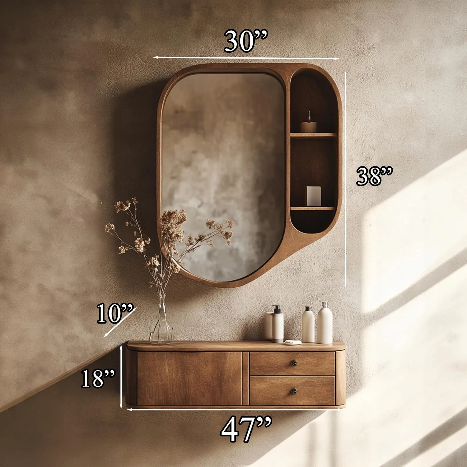 Rustic Wood Bathroom Vanity Cabinet With Framed Mirror Storage - Image 4