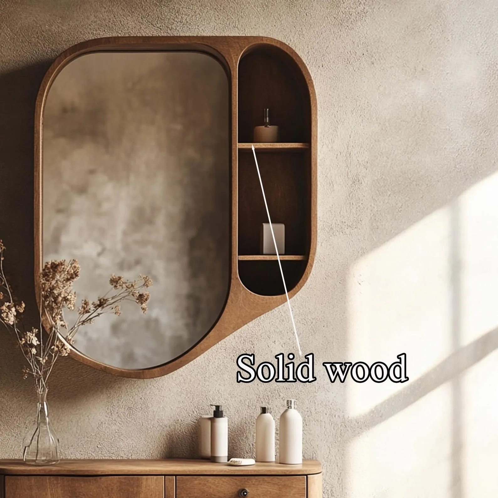 Rustic Wood Bathroom Vanity Cabinet With Framed Mirror Storage - Image 7